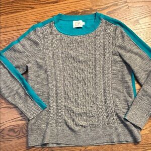 Edinburgh Knitwear Large Gray and Blue Cable Knit 💯 Pima Cotton Sweater